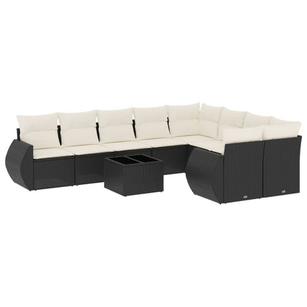 Loungegrupp 10 delar med svarta dynor konstrotting