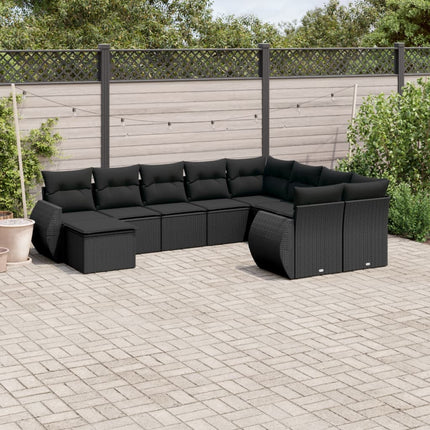 Loungegrupp 10 delar med svarta dynor konstrotting