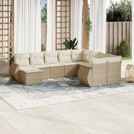 Soffgrupp för trädgård med dynor 10 delar beige konstrotting