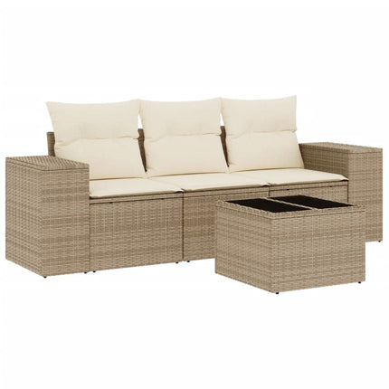 Soffgrupp för trädgård med dynor 4 delar beige konstrotting