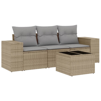 Soffgrupp för trädgård med dynor 4 delar beige konstrotting