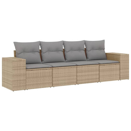 Soffgrupp för trädgård med dynor 4 delar beige konstrotting