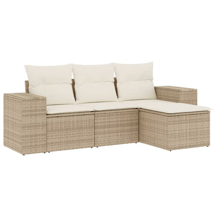 Soffgrupp för trädgård med dynor 4 delar beige konstrotting