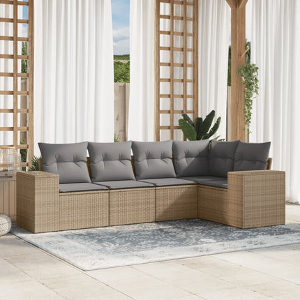 Soffgrupp för trädgården med dynor 5 delar beige konstrotting