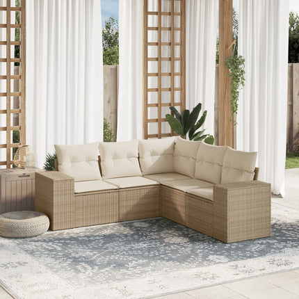 Soffgrupp för trädgården med dynor 5 delar beige konstrotting