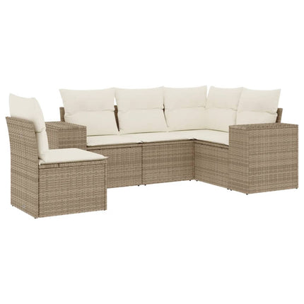 Soffgrupp för trädgården med dynor 5 delar beige konstrotting