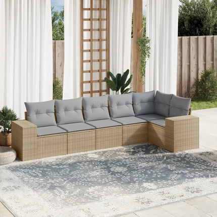 Soffgrupp för trädgården med dynor 6 delar beige konstrotting