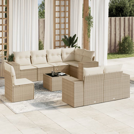 Soffgrupp för trädgården med dynor 9 delar beige konstrotting