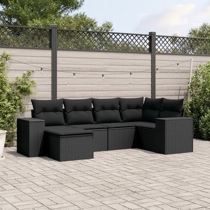 Loungegrupp med dynor 6 delar svart konstrotting