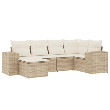 Soffgrupp för trädgården med dynor 6 delar beige konstrotting