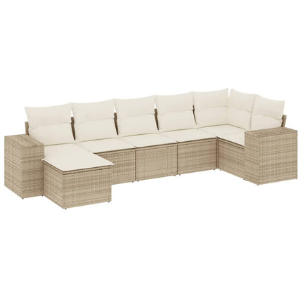 Matgrupp för trädgården med dynor 7 delar beige konstrotting