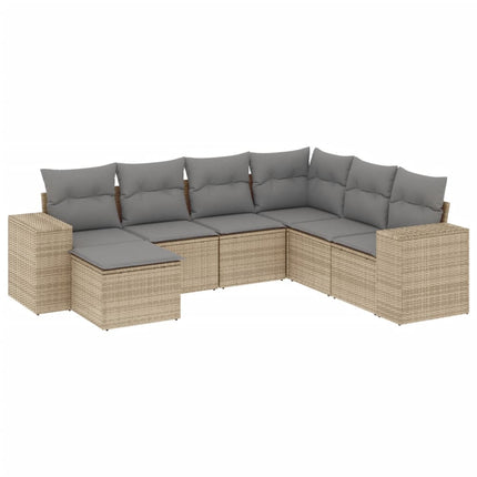Matgrupp för trädgården med dynor 7 delar beige konstrotting