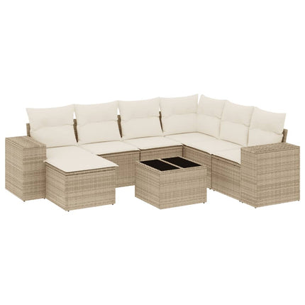Matgrupp för trädgården med dynor 8 delar beige konstrotting