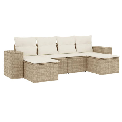 Soffgrupp för trädgården med dynor 6 delar beige konstrotting
