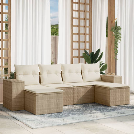Soffgrupp för trädgården med dynor 6 delar beige konstrotting