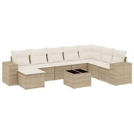 Soffgrupp för trädgården med dynor 9 delar beige konstrotting