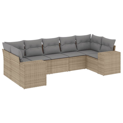 Matgrupp för trädgården med dynor 7 delar beige konstrotting