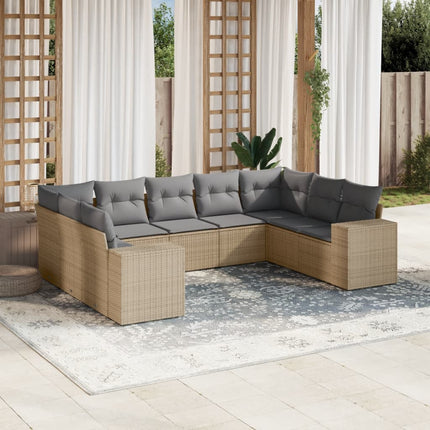 Soffgrupp för trädgården med dynor 9 delar beige konstrotting