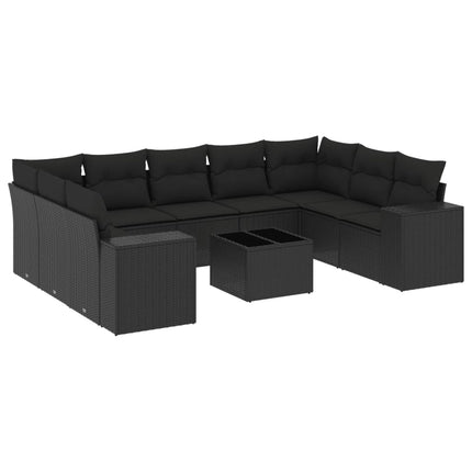 Loungegrupp 10 delar med svarta dynor konstrotting