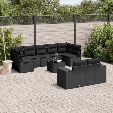 Loungegrupp 10 delar med svarta dynor konstrotting