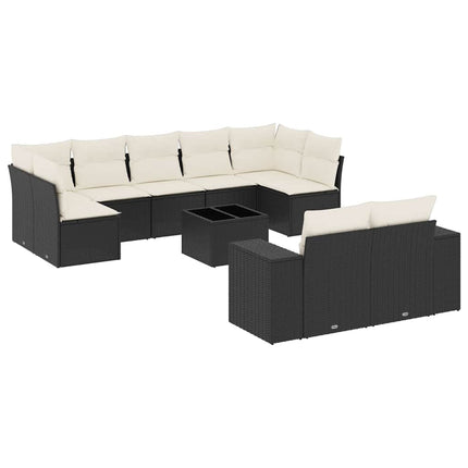 Loungegrupp 10 delar med svarta dynor konstrotting
