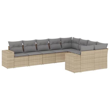 Soffgrupp för trädgården med dynor 9 delar beige konstrotting