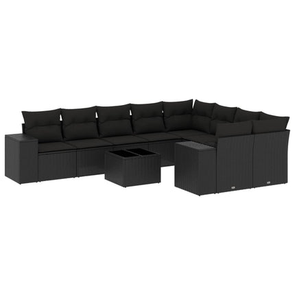 Loungegrupp 10 delar med svarta dynor konstrotting