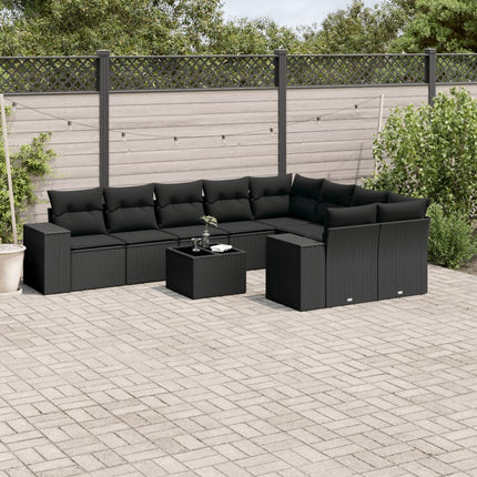 Loungegrupp 10 delar med svarta dynor konstrotting