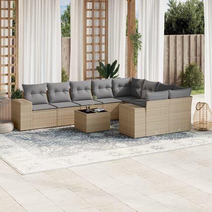Soffgrupp för trädgård med dynor 10 delar beige konstrotting