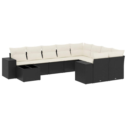 Loungegrupp 10 delar med svarta dynor konstrotting