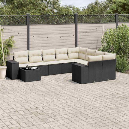 Loungegrupp 10 delar med svarta dynor konstrotting