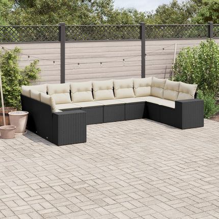Loungegrupp 10 delar med svarta dynor konstrotting