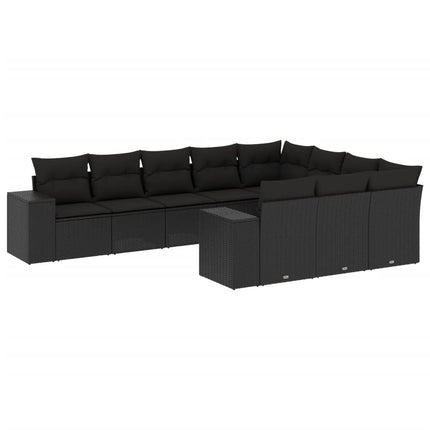 Loungegrupp 10 delar med svarta dynor konstrotting