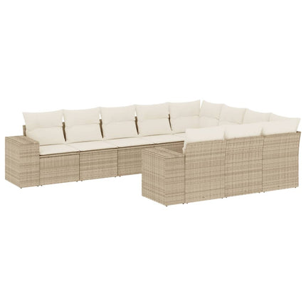Soffgrupp för trädgård med dynor 10 delar beige konstrotting