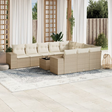 Loungegrupp för trädgården m. dynor 11 delar beige konstrotting
