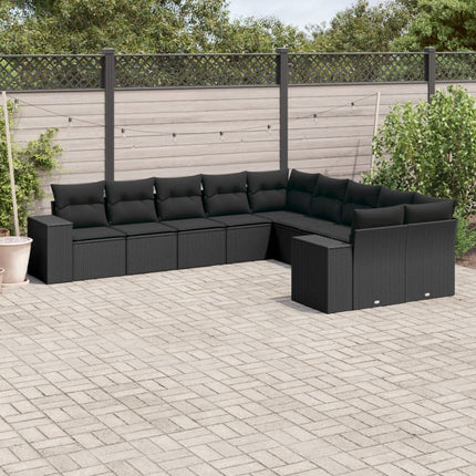 Loungegrupp 10 delar med svarta dynor konstrotting