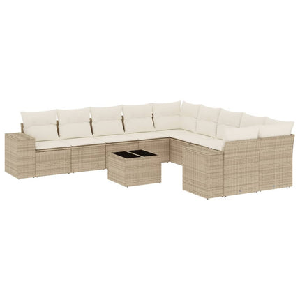 Loungegrupp för trädgården m. dynor 11 delar beige konstrotting