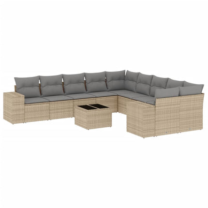 Loungegrupp för trädgården m. dynor 11 delar beige konstrotting