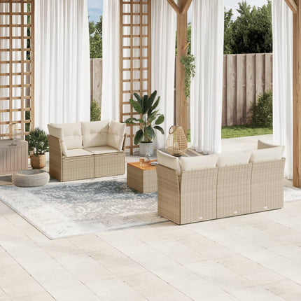 Soffgrupp för trädgården med dynor 6 delar beige konstrotting