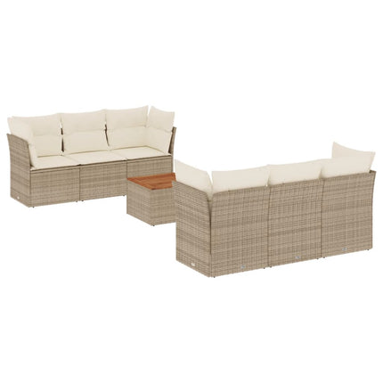 Matgrupp för trädgården med dynor 7 delar beige konstrotting