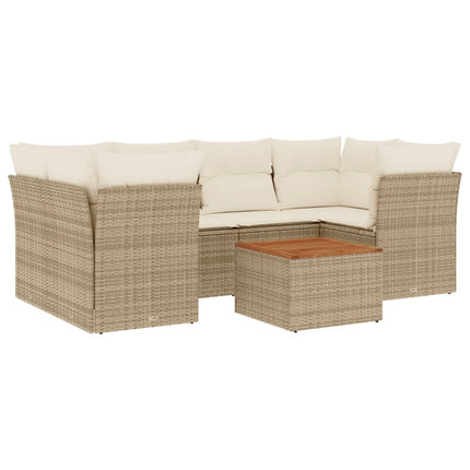 Matgrupp för trädgården med dynor 7 delar beige konstrotting