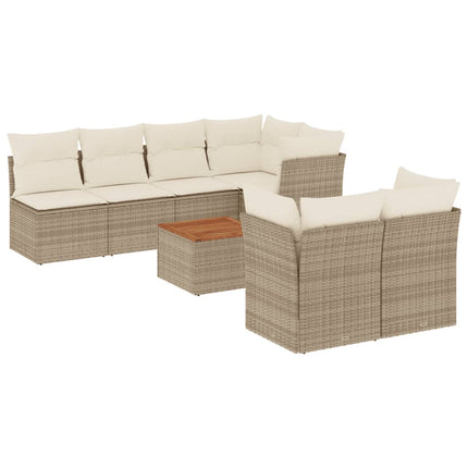 Matgrupp för trädgården med dynor 8 delar beige konstrotting