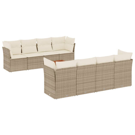Soffgrupp för trädgården med dynor 9 delar beige konstrotting