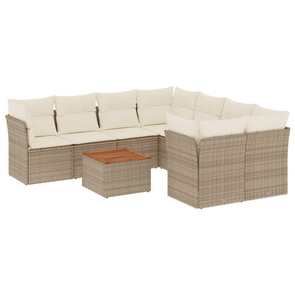 Soffgrupp för trädgården med dynor 9 delar beige konstrotting