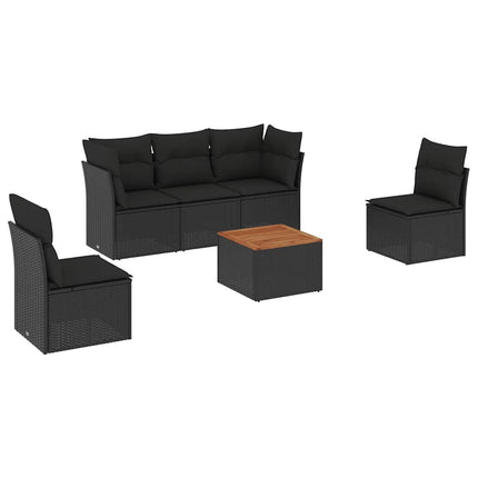 Loungegrupp med dynor 6 delar svart konstrotting