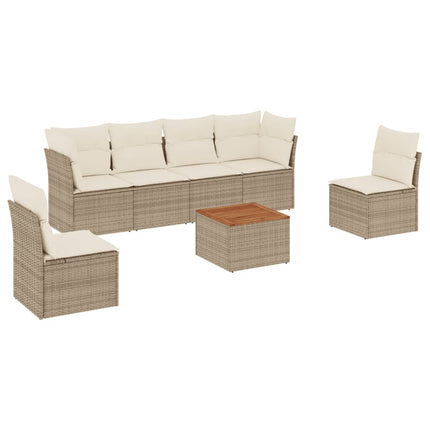 Matgrupp för trädgården med dynor 7 delar beige konstrotting
