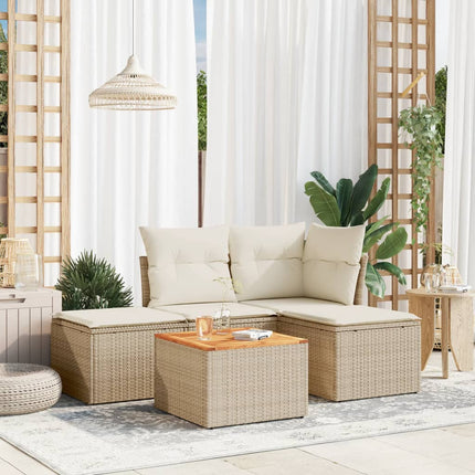 Soffgrupp för trädgården med dynor 5 delar beige konstrotting