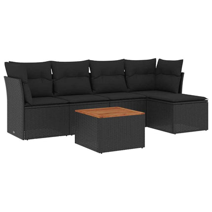 Loungegrupp med dynor 6 delar svart konstrotting