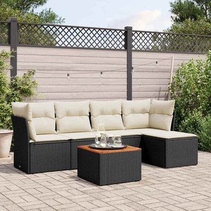 Loungegrupp med dynor 6 delar svart konstrotting