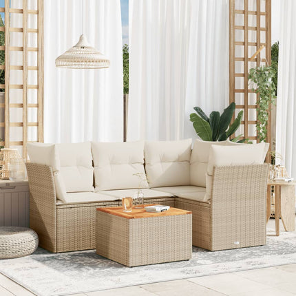 Soffgrupp för trädgården med dynor 5 delar beige konstrotting